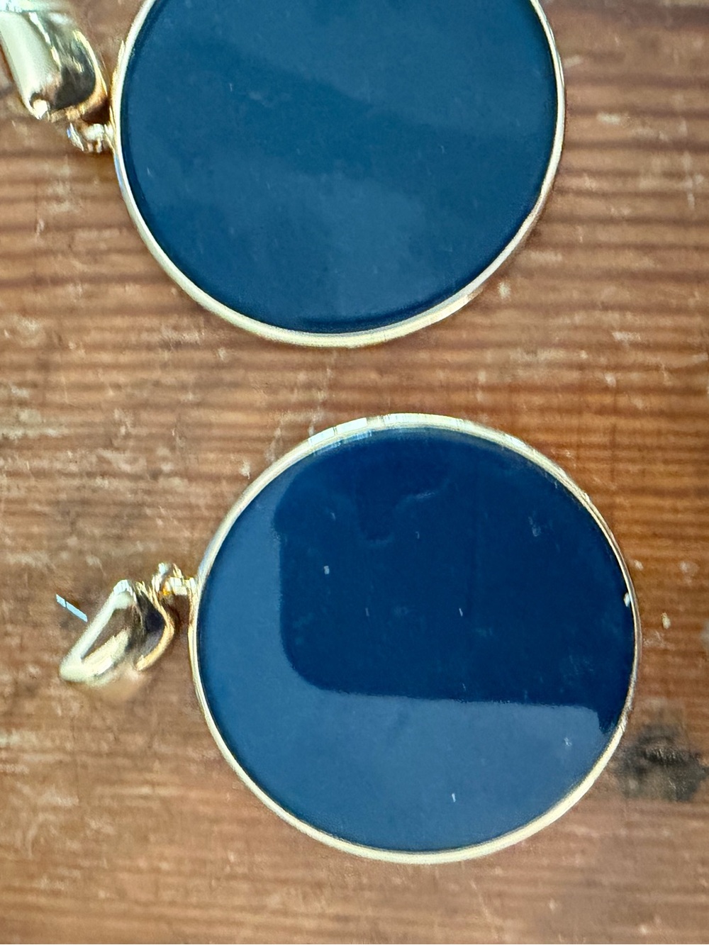 Gold-Trim Navy Disc Drop Earrings - Women Jewelry